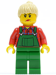 LEGO Minifigure-Overalls Farmer Green, Tan Ponytail Hair-Town / City / Farm-CTY059-Creative Brick Builders
